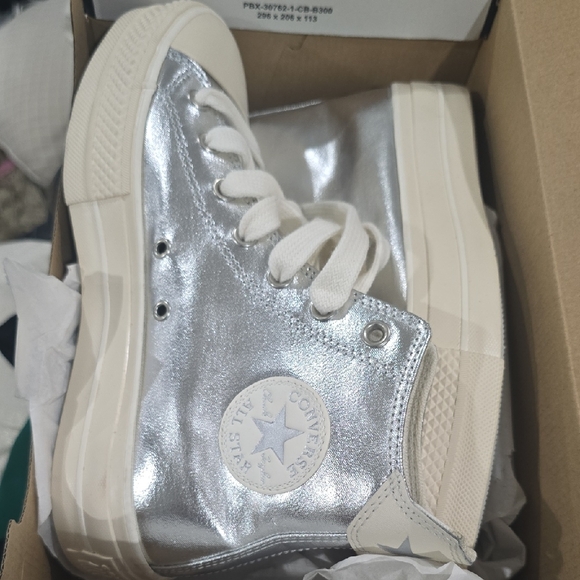 Converse Metallic Silver High-Tops - Picture 1 of 8